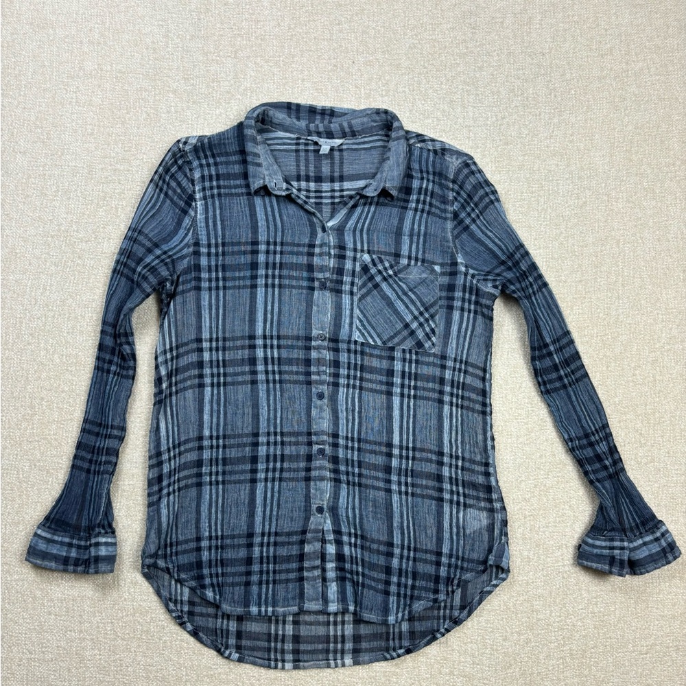 Lucky Brand Blue and Black Plaid Button-Down Shirt